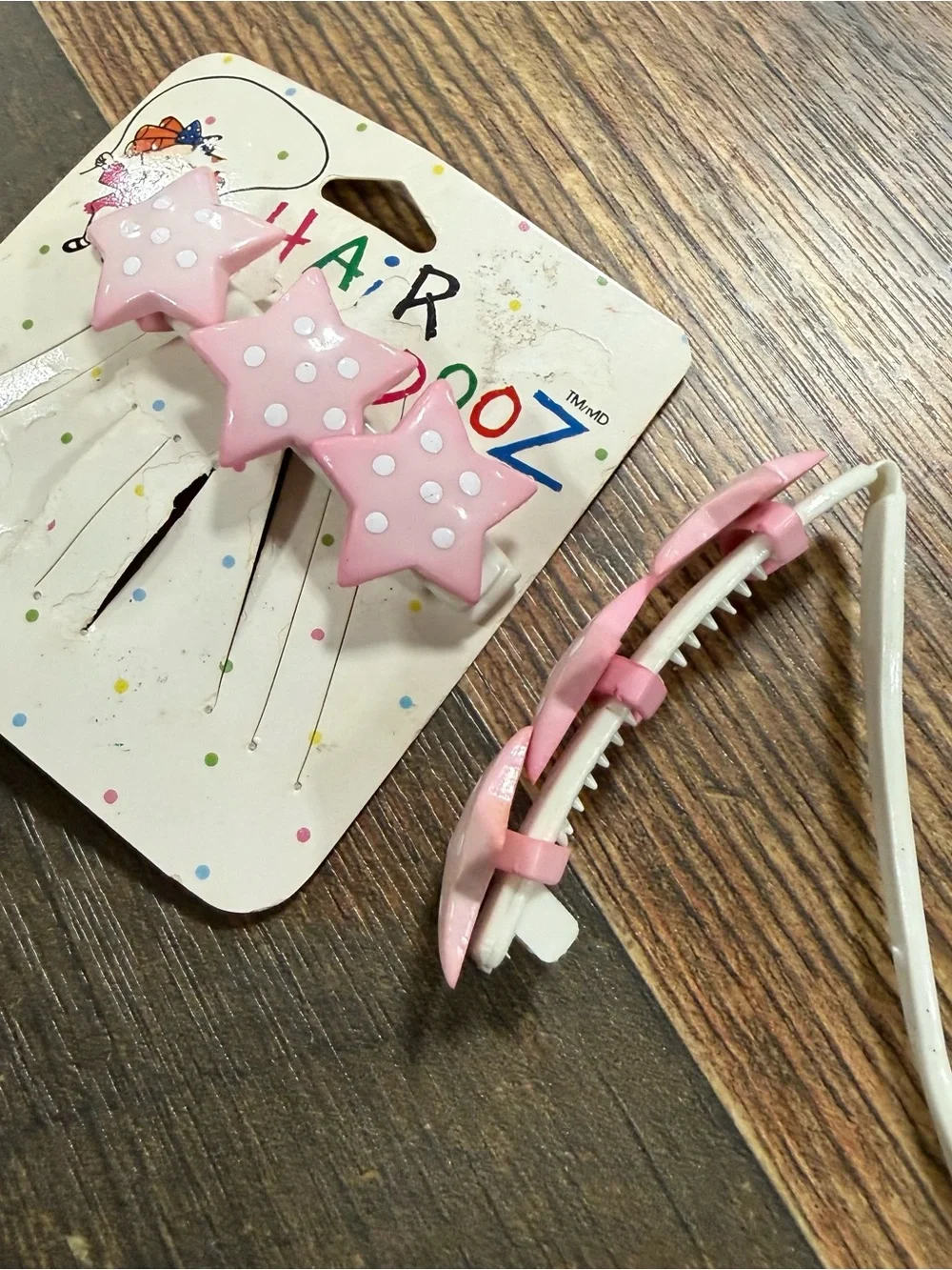 Vintage 1988 New Hair Dooz Hair Barrette Accessories Kids Pink Stars Clip Clasp